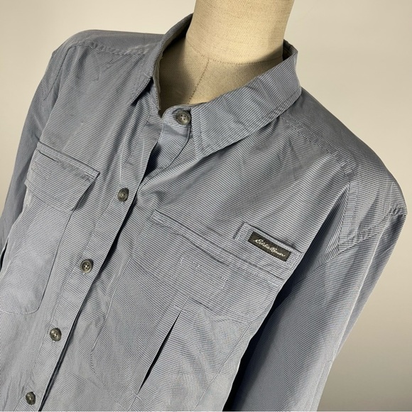 Eddie Bauer Button Up Shirt Womens PL Gray Collared Long Sleeve Button Pockets - Picture 3 of 10
